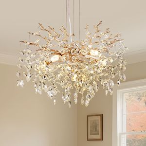 Lampadario Moderno a 6 Luci con Rami in Cristallo Dorato da 23,6 Pollici, Pendente Lungo per Sala da Pranzo - Product Image 1