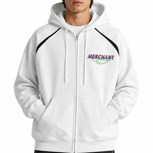 Sweat à capuche zippé pour homme 100% coton brodé, service OEM personnalisé, coupe oversize, molleton, streetwear, pour l'extérieur - Product Image 2