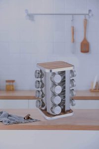 16 Pcs Wooden Spice <b>Rack</b> with Masala Jars Turnable Condiment Stand Spice Container for <b>Kitchen</b> <b>Storage</b> - Product Image 2