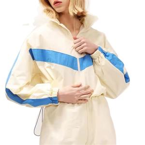 Ensemble de jogging de sport personnalisé 2025 pour femmes Survêtement zippé Coupe-vent en nylon coupe-vent Stand Zipper Color Block Style décontracté - Product Image 3