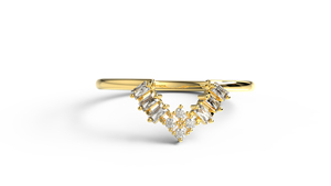 Luxury 18K Gold V Shaped Wedding Band Round And Baguette Diamonds <b>Stacking</b> Band <b>Ring</b> Jewelry Fine Jewelry for Women - Product Image 1