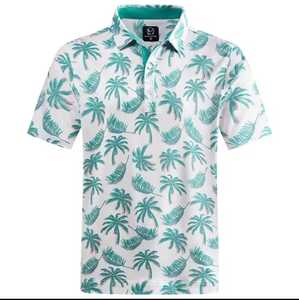 Polo à manches courtes pour homme, blanc et bleu, imprimé palmiers, décontracté, en coton Oxford respirant, coupe classique - Product Image 2