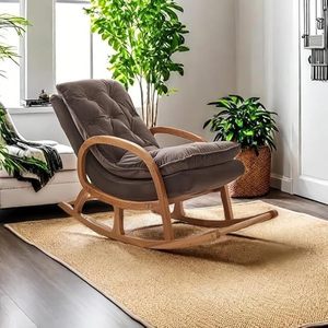 Fauteuil à bascule en bois de Sheesham – Style Chesterfield artisanal, fauteuil à bascule rembourré en velours avec boutons capitonnés et siège confortable - Product Image 2