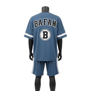 Ensemble de shorts de baseball pour hommes en polyester mesh interlock, toucher doux, panneau contrastant bleu, logo brodé personnalisé pour ensemble de shorts homme - Product Image 2