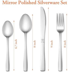 Ensemble de couverts 4 pièces en acier inoxydable satiné argenté – Cuillère, couteau, fourchette, ustensiles de table - Product Image 2