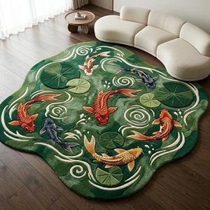 Koi Fish Area Rug Pond Design Irregular Shape Hand Tufted Carpet for Living Room Bedroom Soft Plush Decorative Home <b>Floor</b> Rug - Product Image 1
