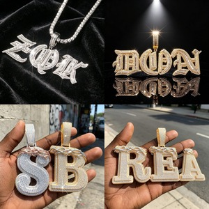 Custom Hip Hop Iced Out Name Pendant Necklace Personalized CZ <b>Letter</b> Pendant Bling Rapper Jewelry for Men Women - Product Image 2