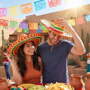 Natural Wicker Grass <b>Braided</b> Sombrero Wide Brim Striped Mexican Hat Unisex Adult for Festival Season - Product Image 5
