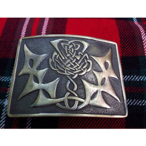 Hebilla de cinturón de tartán de las Tierras Altas con nudo celta y cardo, acabado antiguo / Accesorios de vestimenta con hebilla de cinturón de estilo antiguo - Product Image 2