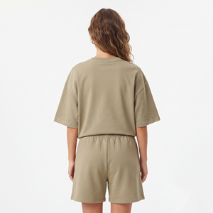 Conjunto de Dos Piezas de Verano para Mujer, Casual, de Punto Sólido, Personalizable, Camiseta y Pantalones Cortos Deportivos con Tela Transpirable Ecológica - Product Image 6