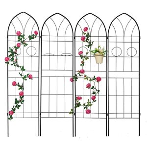 Lot de 4 treillis de jardin en métal antirouille de 78,7 po x 19,7 po, support noir pour fleurs d'extérieur pour plantes grimpantes - Product Image 5