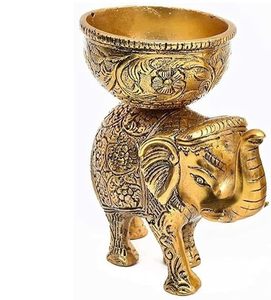 Figurine d'éléphant dorée avec bol sculpté pour collations et fruits, ornement décoratif oriental en métal fait à la main - Product Image 2