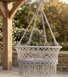 Handwoven Cotton Hammock Chair, Durable Heavy Duty Patio Swing Seat for Indoor or Outdoor Use, Cozy Boho <b>Macrame</b> Hanging, Beige - Product Image 2