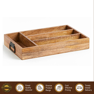 Fabricado en India, Bandeja de Madera Hecha a Mano de la Mejor Calidad para Servir Alimentos, con Compartimentos y Asas Metálicas, a Precio de Mercado Mayorista - Product Image 2
