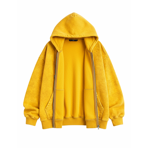 Sudadera con Capucha de Alta Calidad, Corte Regular, Tejido Grueso de 430 g/m², 100% Algodón, Forro Polar Amarillo, Secado Rápido, Antiarrugas, Unisex, para Invierno - Product Image 3