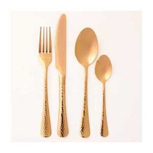 Ensemble de couverts en cuivre martelé, acier inoxydable de qualité supérieure, couleur or rose, vaisselle forgée, poli miroir, pour hôtel - Product Image 1