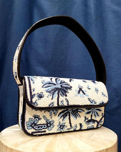 Handcrafted Beaded Floral Shoulder <b>Bag</b> Tropical Palm Tree Design White Blue Evening <b>Large</b> Capacity Eco-Friendly Women Wholesale - Product Image 4