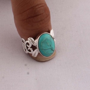 Natural Turquoise <b>Ring</b> 925 Sterling Silver Vintage Style Genuine Blue Gemstone <b>Ring</b> for Women Handcrafted <b>Boho</b> Ethnic Jewelry - Product Image 2