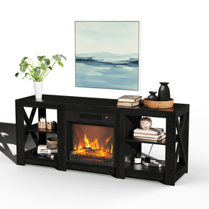 58-Inch <b>Black</b> Double-Sided Cross Fireplace Cabinet with 18-Inch Core 149 40 60cm Freestanding Electric Fireplaces <b>Console</b> - Product Image 2
