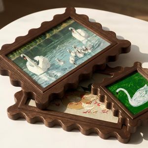 Vintage Wavy Scalloped Edge Walnut Photo <b>Frame</b>, Farmhouse Gallery <b>Wall</b> & Tabletop Display, Minimalist Cottagecore Home Decor, - Product Image 2