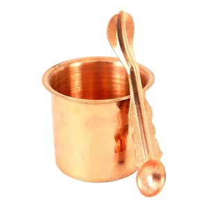 Ensemble Panchpatra en Cuivre avec Achamani, artisanat traditionnel indien, Panchpatra avec cuillère pour Pooja, temple, Diwali (4,5 cm) - Product Image 1