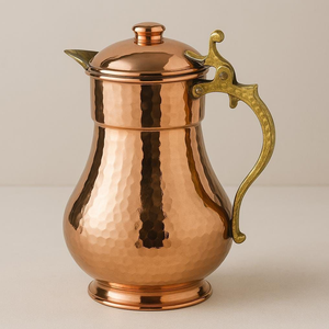 Premium made in India hammered <b>copper</b> water pitcher with decorative <b>handles</b>, available at wholesale prices. - Product Image 1