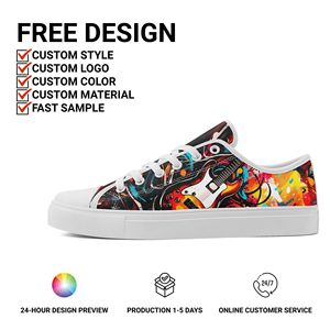 Maßgefertigte Großhandels-OEM/ODM Bedruckte Graffiti Schnür-Walkingschuhe Canvas-Sneaker für Herren und Damen Komfort Mode Trend - Product Image 2