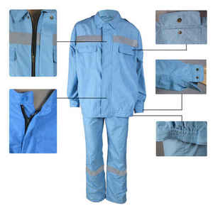Conjunto de Ropa de Trabajo Azul de Alta Visibilidad Unisex con Franjas Reflectantes, Chaqueta de Manga Larga y Pantalones, Uniforme Industrial - Product Image 4
