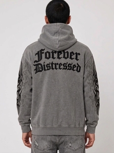 Sudadera con Capucha Casual para Hombre, Corte Regular, Color Gris, Diseño Bordado de Llama de Lealtad, Felpa Francesa de Algodón, Estilo Hip Hop, Bolsillo Frontal - Product Image 2