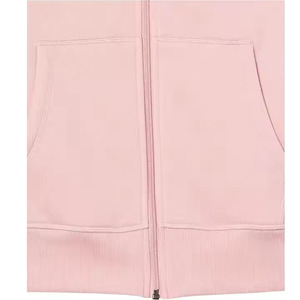 Sudadera con capucha de poliéster polar rosa claro con cremallera completa y cordón ajustable para hombre, color liso, informal, venta al por mayor - Product Image 2