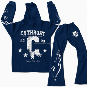 Ensemble de survêtement streetwear épais 100 % coton, comprenant un sweat à capuche et un pantalon de jogging, personnalisable - Product Image 3