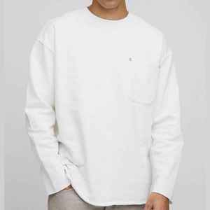 Sweat-shirt à col rond blanc pour homme, manches longues, coupe ample, poche tricotée, style décontracté, pull d'automne - Product Image 1