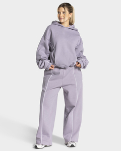 Chándal Gris de Mujer con Logotipo Personalizado y Líneas en Contraste, Cintura Elástica y Ribetes, Sudadera Casual Oversize con Capucha y Ribetes - Product Image 1