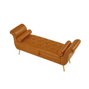 L8118 PU Leather <b>Sofa</b> <b>Stool</b> in Yellow Brown Stylish Ottomans & <b>Stools</b> Product Category - Product Image 3