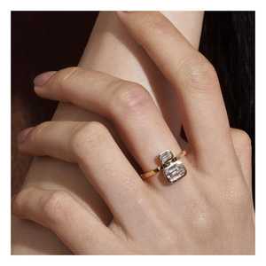 14K 18K Gold 1.25Carat Custom Wholesale Two Stone Emerald Cut Lab Grown Diamond Toi Et Moi Bezel Set Art Deco Ring Factory Price - Product Image 2