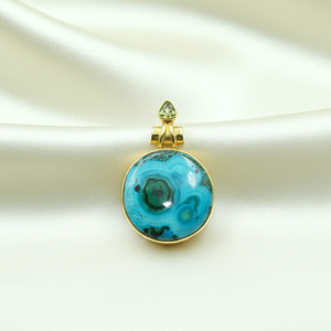 Colgante de Doble Piedra de Malaquita Natural, Crisocola y Peridoto, Plata de Ley 925, Chapado en Oro Rosa y Oro Amarillo, Joyería para Ella y Él - Product Image 3