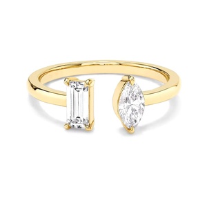 Bague Toi et Moi en Diamant de Laboratoire Or Jaune 14K Taille Émeraude Diamant Marquise Certifié IGI Luxe Minimaliste Délicat Ouvert Cadeau - Product Image 1