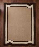 Tapis rectangulaire classique avec centre bleu et bordure crème marine, en laine tuftée, antidérapant, pour salon