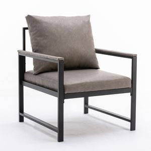 Poltrona Moderna in Ecopelle con Struttura in Metallo Verniciato a Polvere Nera, Divano Singolo per Soggiorno e Camera da Letto - Product Image 3