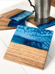 Custom Wooden Resin Coasters with Holder Contemporary Design Eco-Friendly Heat Resistant for Dining Kitchen Tabletop Protection - Product Image 2