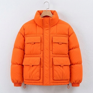 Unisex Orange Color Puffer Jacket Quilted Winter <b>Stand</b> Collar <b>Coat</b> Zip Up Outdoor Streetwear Custom Private Label OEM ODM - Product Image 2