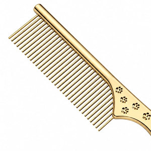 Peigne de toilettage pour animaux de compagnie en métal doré avec manche à motif floral pour le soin des poils de chiens et de chats - Product Image 4