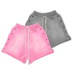 Shorts pour homme 2026 en toile 100% coton épais, style vintage, décontracté, délavé à l'acide, avec taille élastique, ourlet brut, personnalisable - Product Image 5