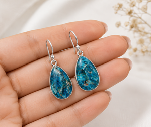 Natural Blue Apatite Bohemian Style Water Drop Teardrop Dangle <b>Earrings</b> 925 Sterling Silver Handmade Gemstone Gift Women - Product Image 3