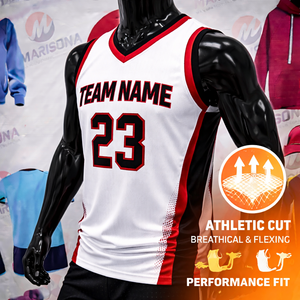 Fabricante de Camisetas de Baloncesto Personalizadas OEM, Secado Rápido, Transpirables, Tela 100% Poliéster, Sublimadas por Transferencia de Calor, Sin Mangas - Product Image 3