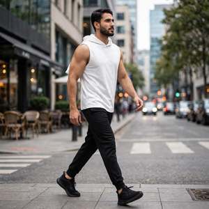 DRIFTWEAR Camiseta sin mangas con capucha para hombre, chaleco deportivo de secado rápido para fitness, chaleco de entrenamiento, ropa casual urbana de punto liso - Product Image 3
