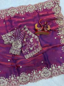 Sari de Seda de Diseño Indio con Bordado Zari, Elegante y Moderno para el Verano, Casual, para la Playa, Bodas y Fiestas, de Secado Rápido - Product Image 5