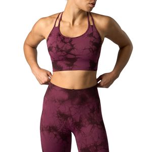 Sujetador deportivo tie-dye para mujer, sin costuras, con tiras en la espalda, logotipo personalizado, venta al por mayor, OEM, ODM, transpirable, ropa deportiva para gimnasio - Product Image 2