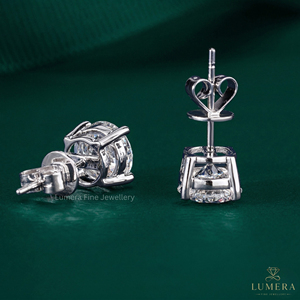ต่างหูเพชรทรงกลมเพาะเลี้ยงแบบสตั๊ด 4 ขา ตัวเรือนทองคำแท้ 14k ดีไซน์มินิมอล แบบเกลียวหลัง สำหรับผู้หญิง - Product Image 3