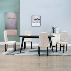 Juego de 4 Sillas de Comedor de Tela Crema y Madera de Caucho - Product Image 1
